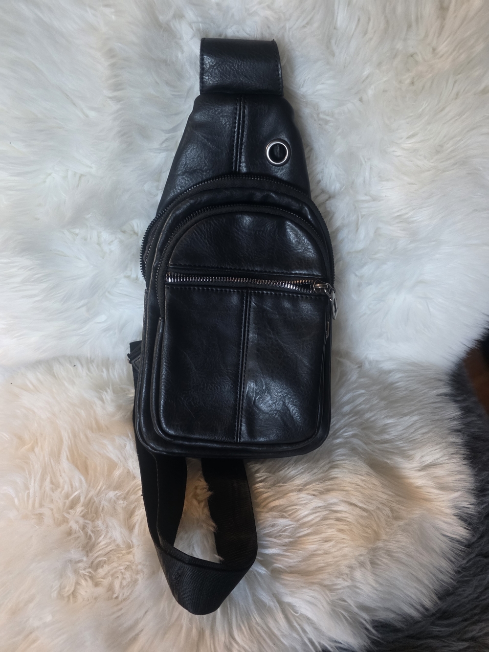 Black Vegan Leather Crossbody Backpack | Minimal Street Style